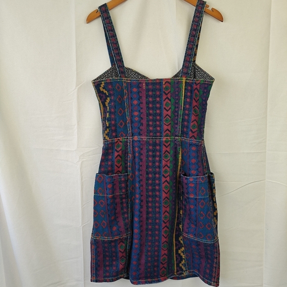 Marc By Marc Jacobs Overall Aztec Colorful Printed Denim Zip Up Mini Dress Sz 8 - Picture 11 of 16